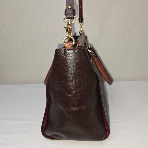 Brahmin Two-Tone Brown Crossgrain Leather & Leather Structured Crossbody Satchel - Picture 5 of 15